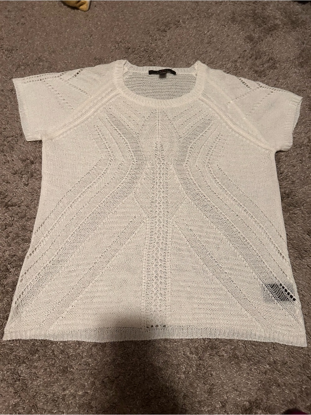 Fever White Openwork Short-Sleeve Knit Sweater